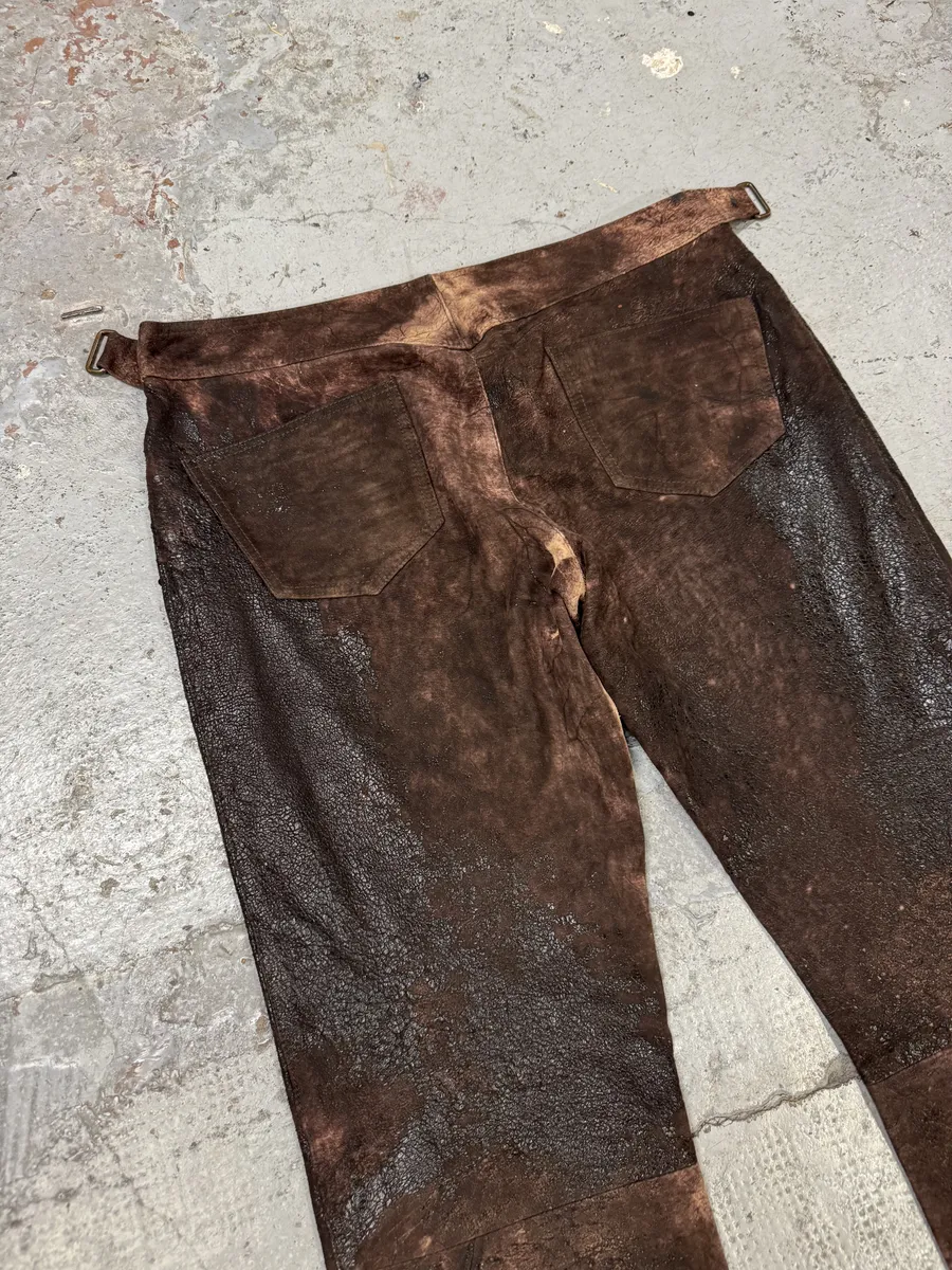 AW2000 Roberto Cavalli Brown Eroded Leather Premium Pants - Image 7