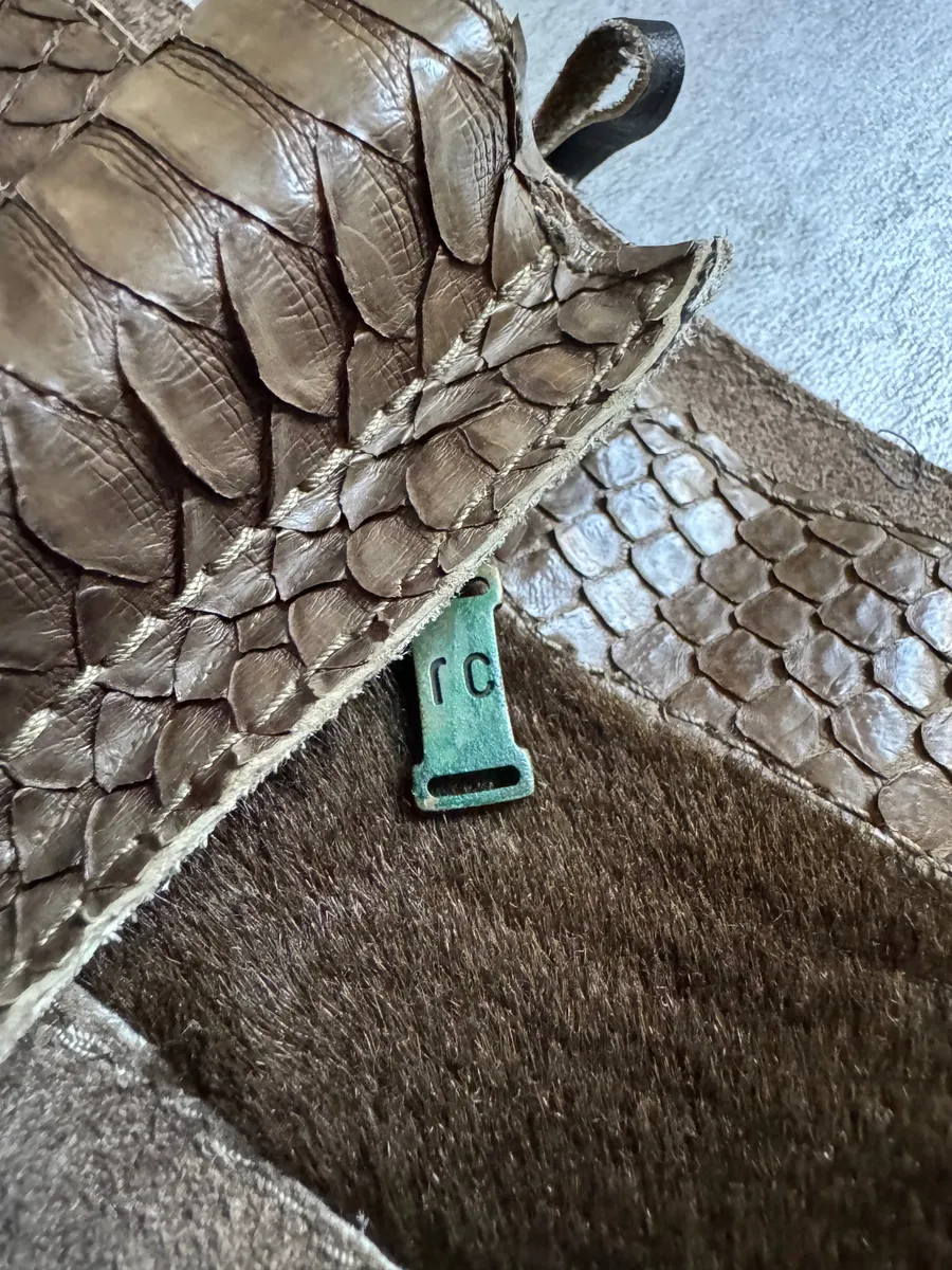 AW2000 Roberto Cavalli Python, Suede Textured Faded Brown Leather Pants - Image 12