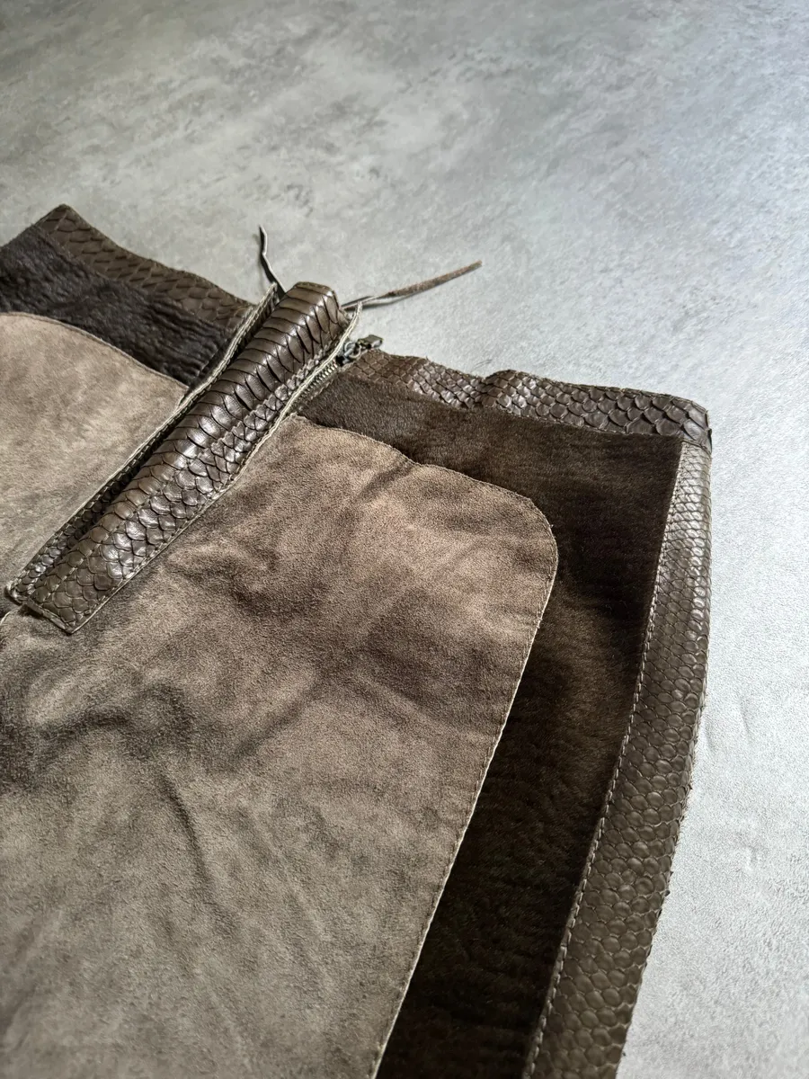 AW2000 Roberto Cavalli Python, Suede Textured Faded Brown Leather Pants - Image 5