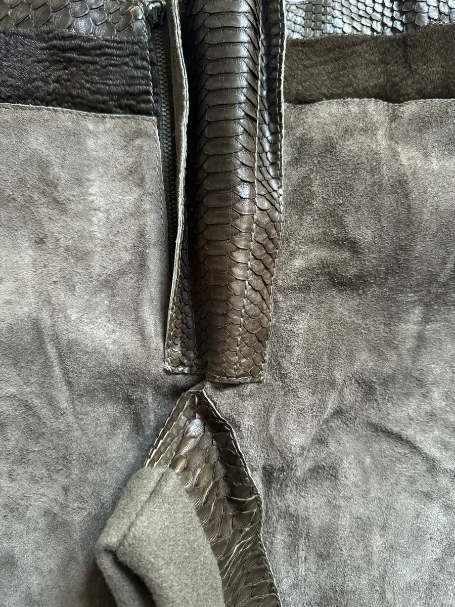 AW2000 Roberto Cavalli Python, Suede Textured Faded Brown Leather Pants - Image 6
