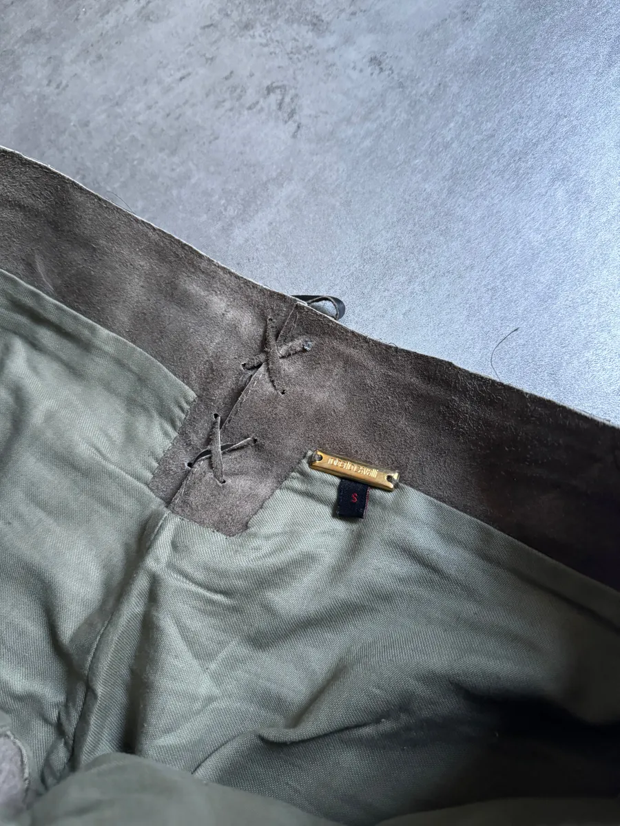 AW2000 Roberto Cavalli Python, Suede Textured Faded Brown Leather Pants - Image 8