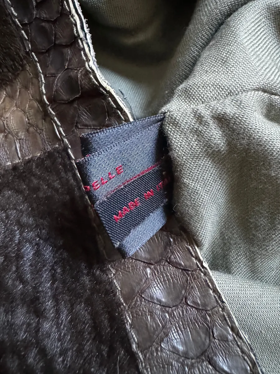 AW2000 Roberto Cavalli Python, Suede Textured Faded Brown Leather Pants - Image 9