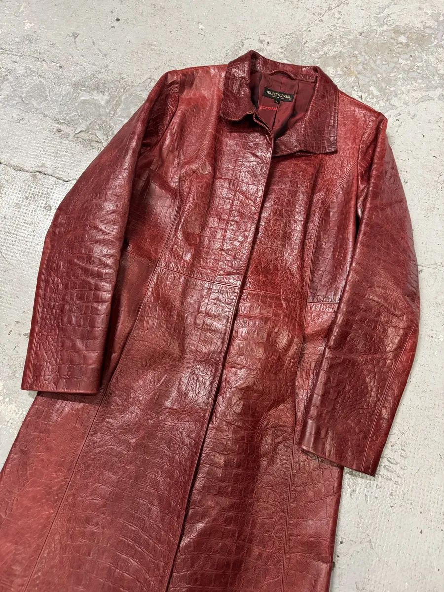 AW2000 Roberto Cavalli Red Crocodile Long Leather Jacket - Image 10