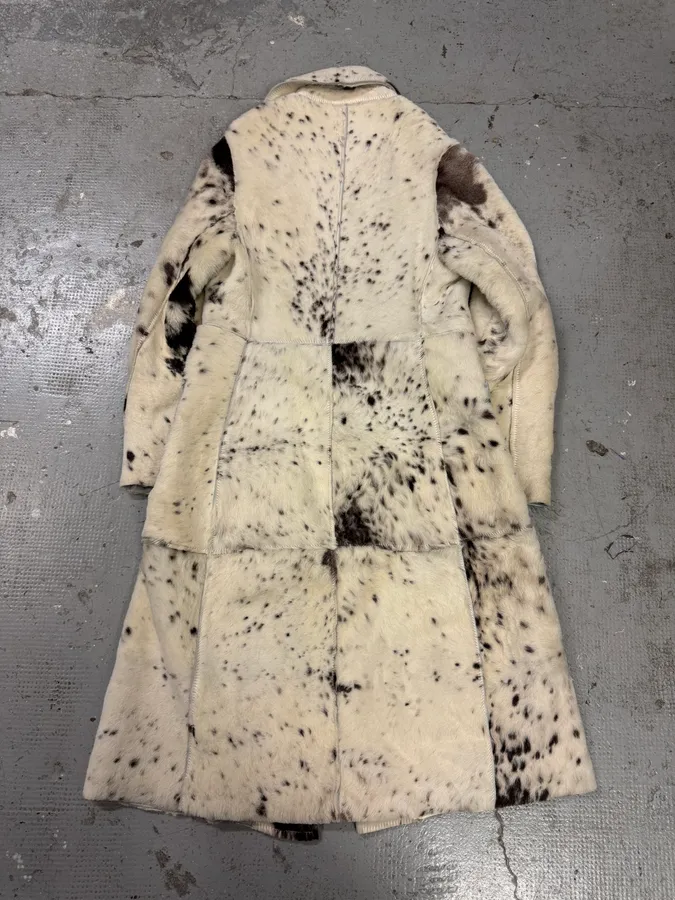 AW2001 Cavalli White Pony Hair Cow Effect Long Leather Jacket - Image 3