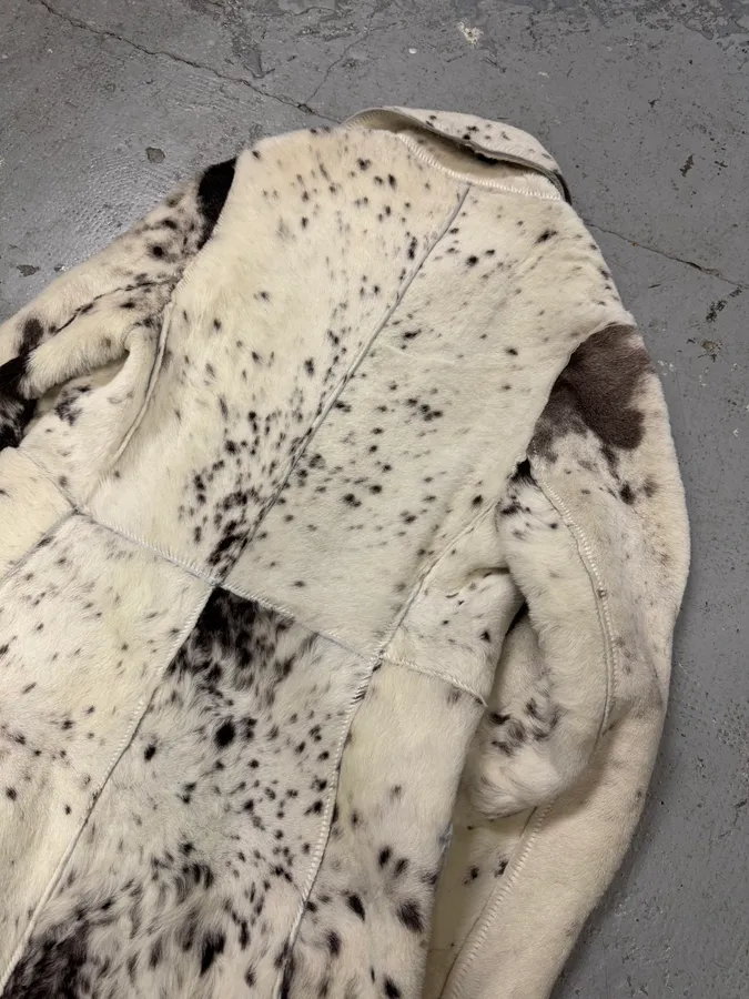 AW2001 Cavalli White Pony Hair Cow Effect Long Leather Jacket - Image 4