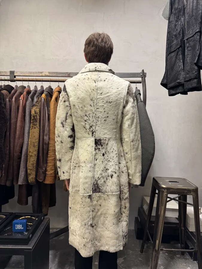 AW2001 Cavalli White Pony Hair Cow Effect Long Leather Jacket - Image 7