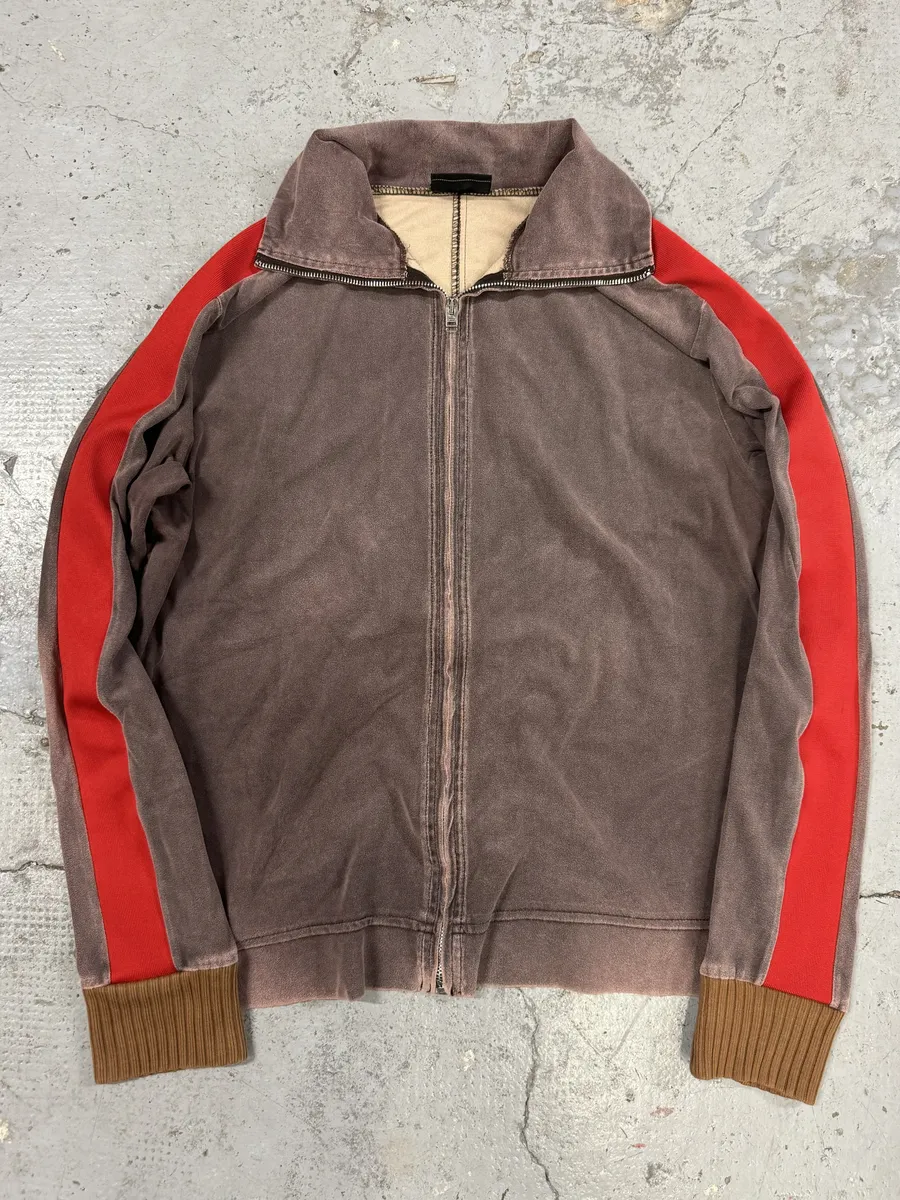 AW2001 Diesel Eroded Grey & Red Line Zip-up Sweater