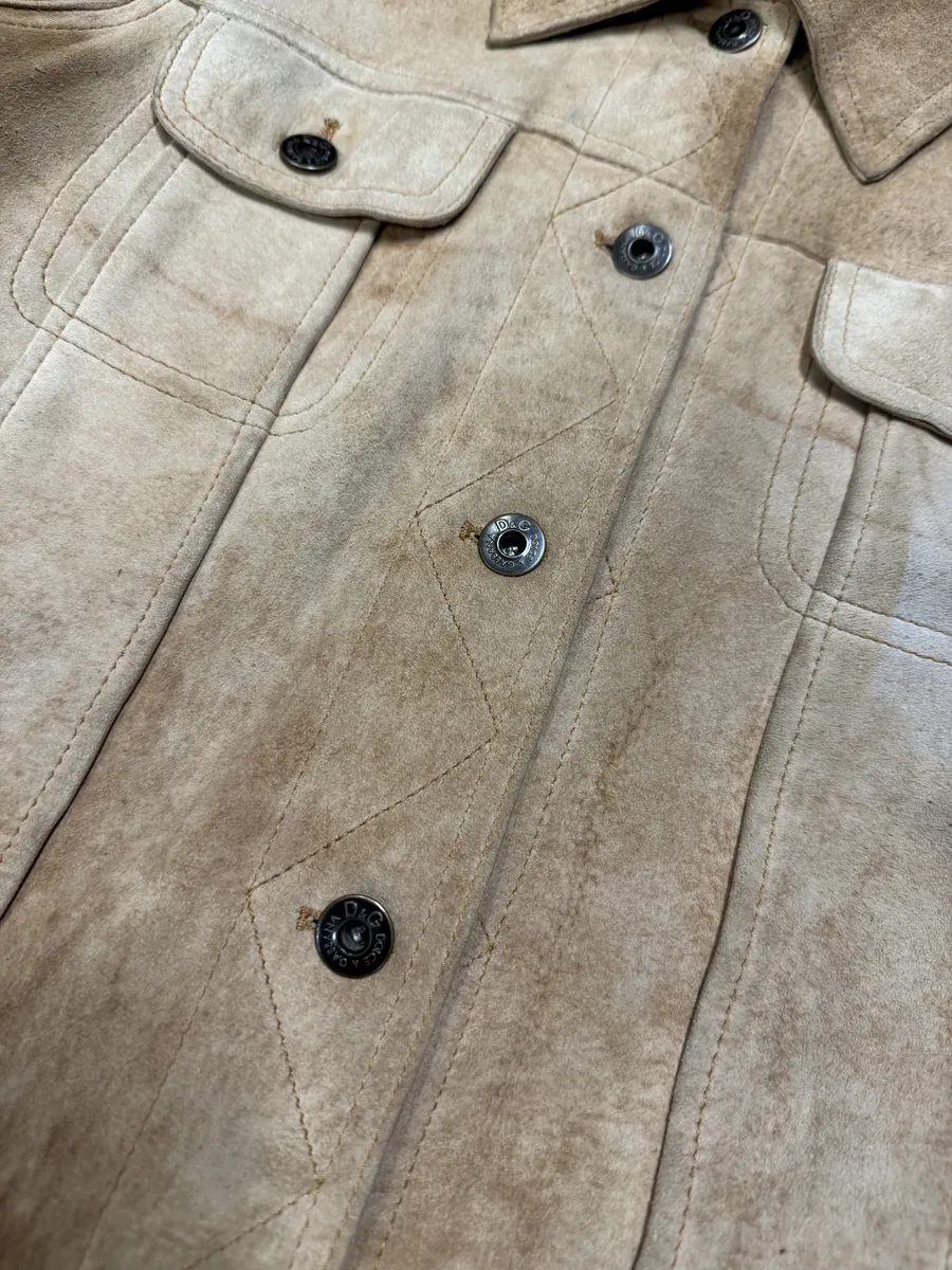 AW2001 Dolce & Gabbana Beige Premium Leather Trucker Jacket - Image 6