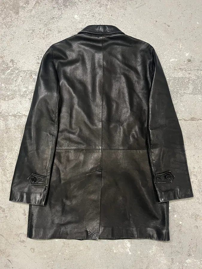 AW2001 Dolce & Gabbana Black Leather Minimalist Long Jacket - Image 2