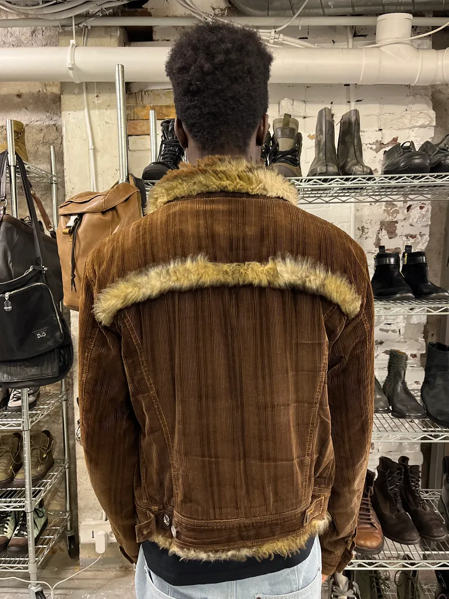 AW2001 Dolce & Gabbana Brown Corduroy Faux Fur Jacket - Image 3