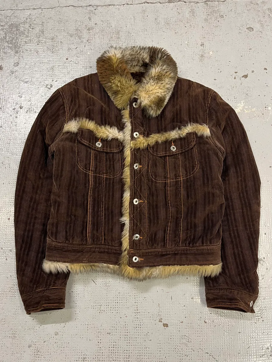 AW2001 Dolce & Gabbana Brown Corduroy Fur Jacket - Image 4
