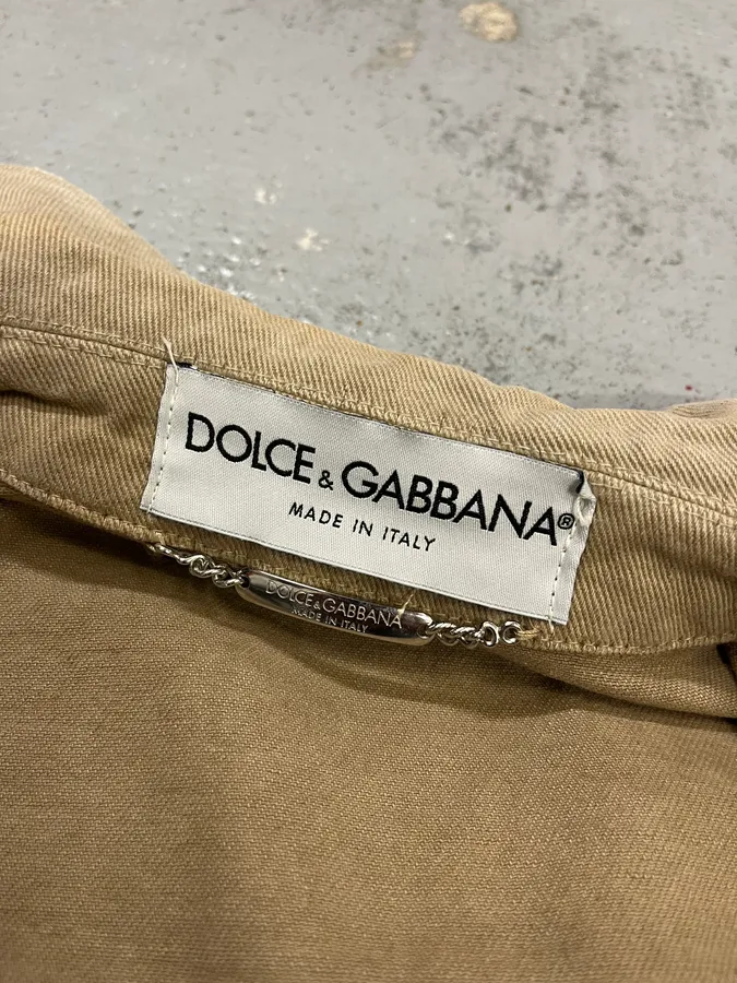 AW2001 Dolce & Gabbana Distressed Beige Denim Jacket - Image 11