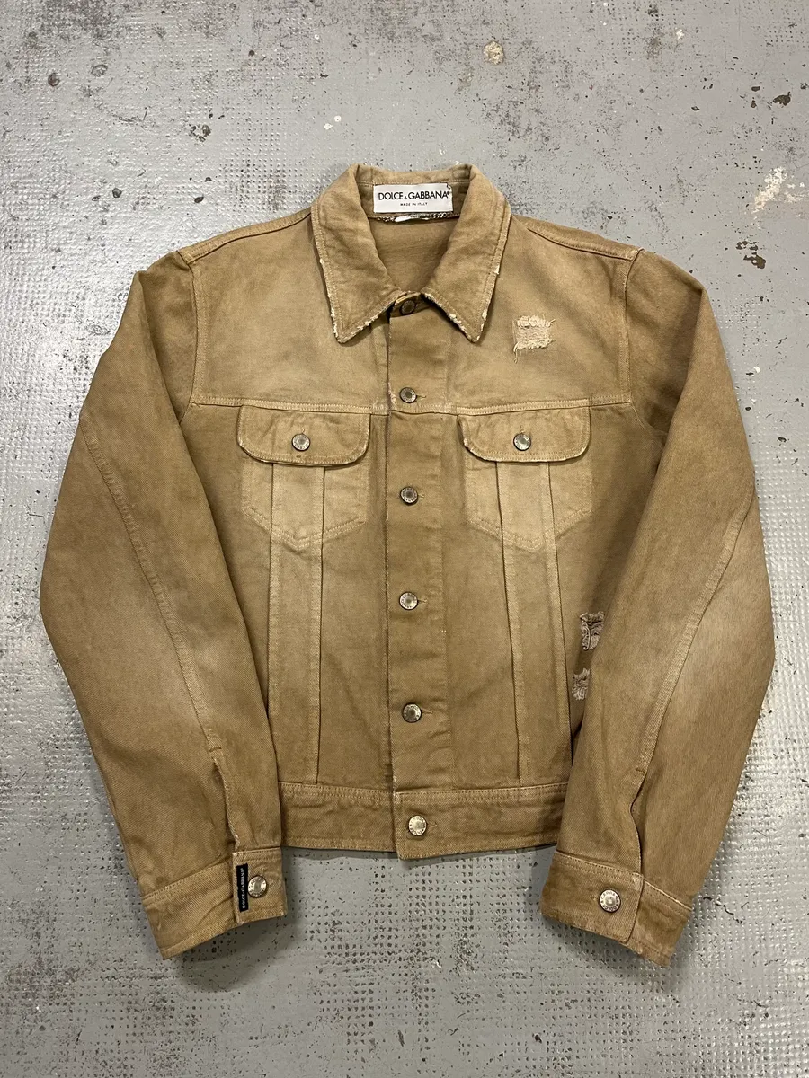 AW2001 Dolce & Gabbana Distressed Beige Denim Jacket - Image 4