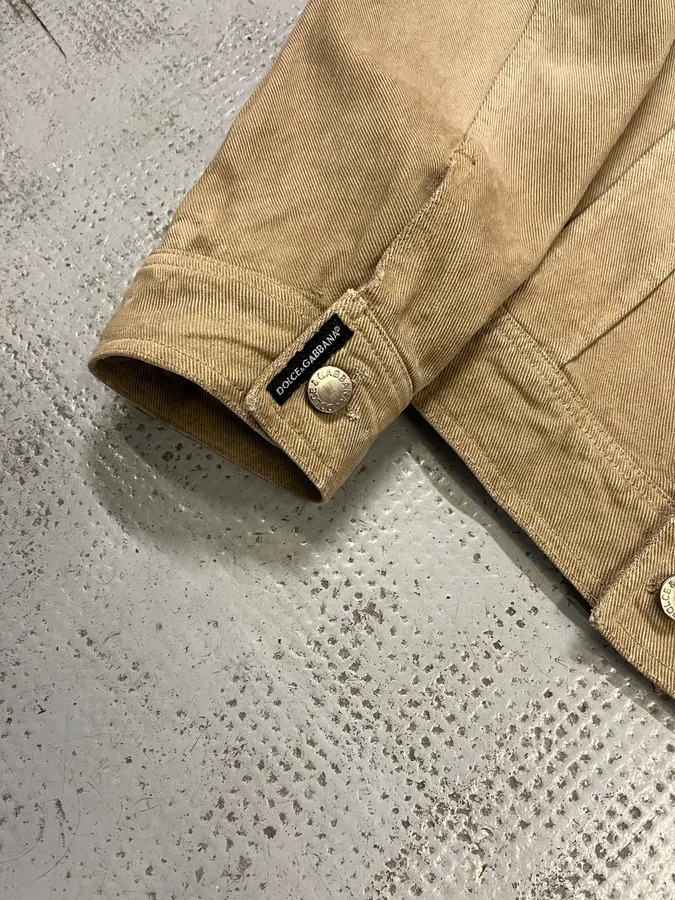 AW2001 Dolce & Gabbana Distressed Beige Denim Jacket - Image 7