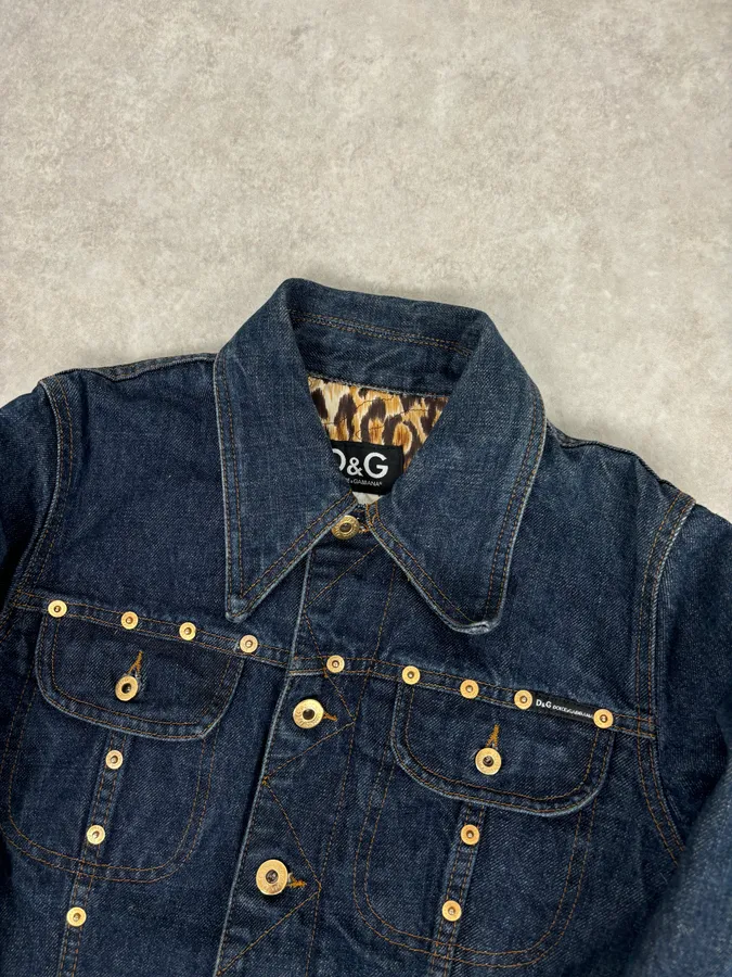 AW2001 Dolce & Gabbana Navy Gold Studded Denim Jacket - Image 4