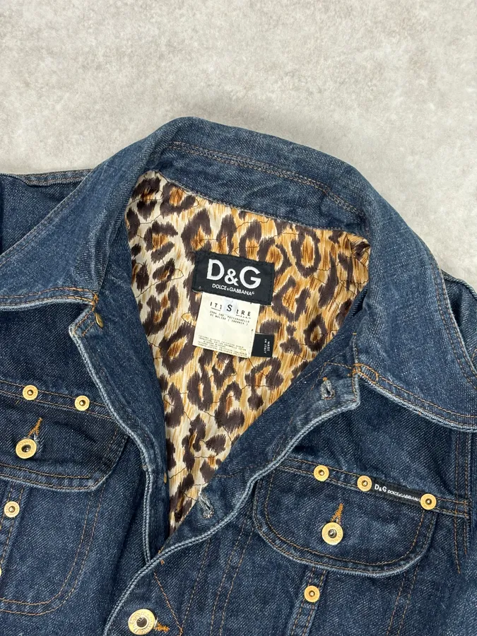 AW2001 Dolce & Gabbana Navy Gold Studded Denim Jacket - Image 8