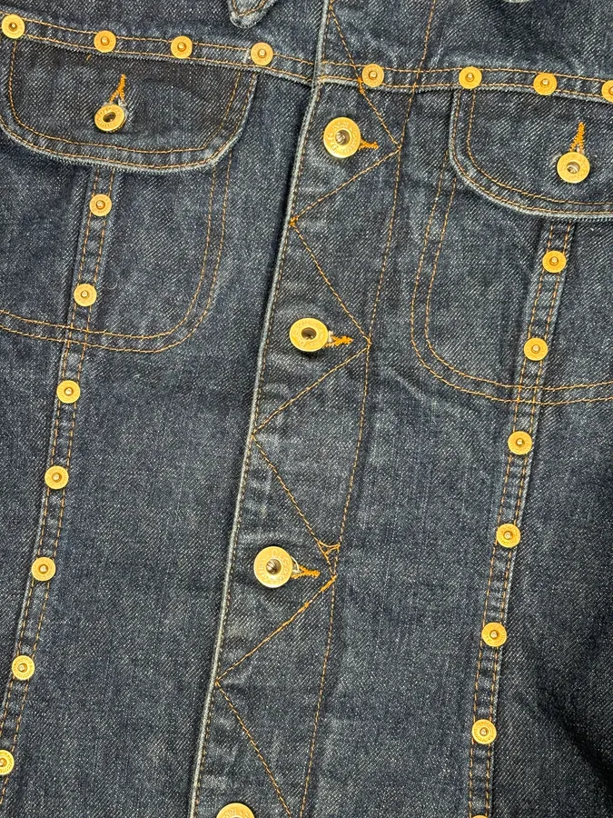 AW2001 Dolce & Gabbana Navy Gold Studded Denim Jacket - Image 9