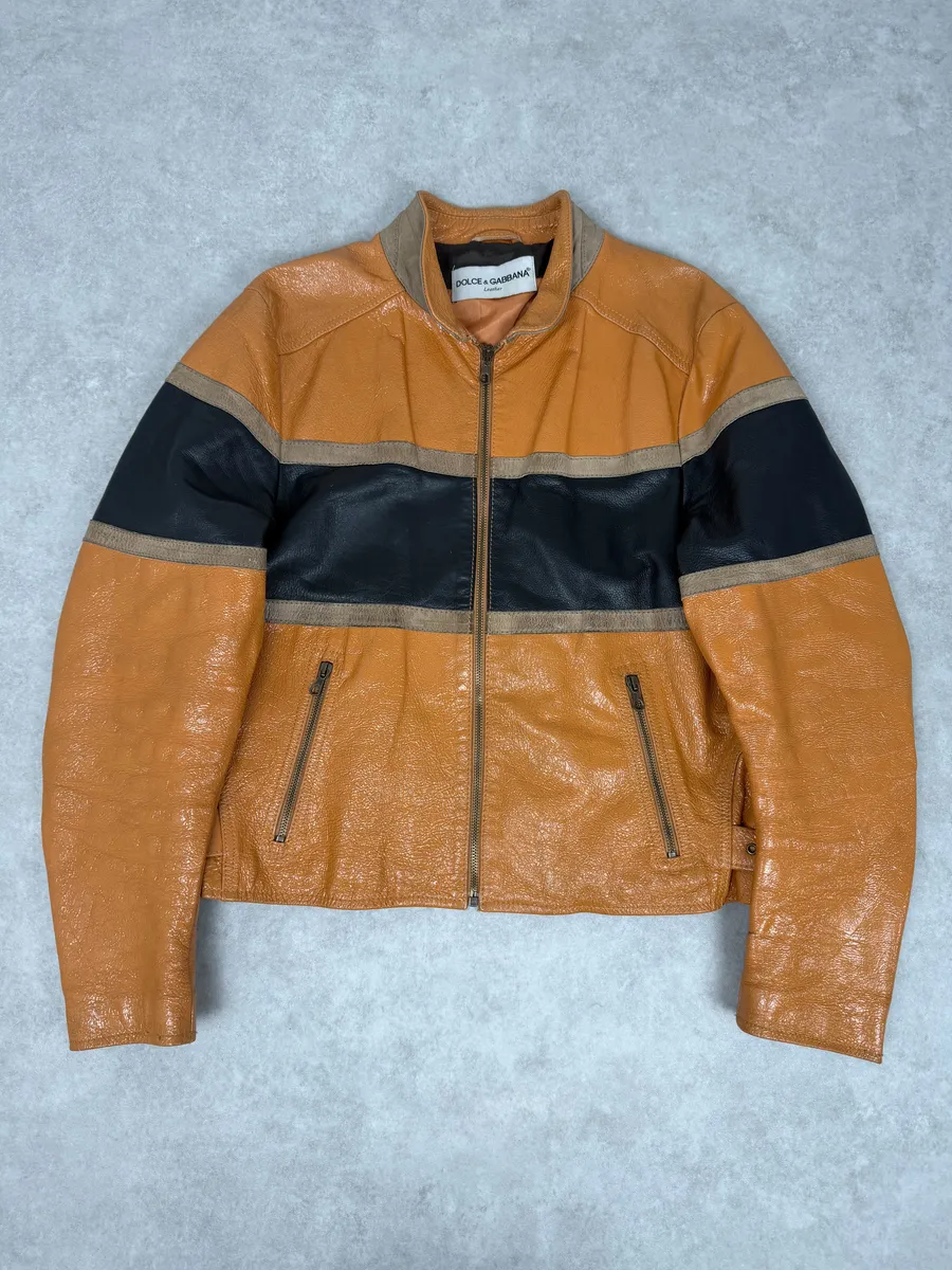 AW2001 Dolce & Gabbana Orange Prototype Leather Satin Jacket
