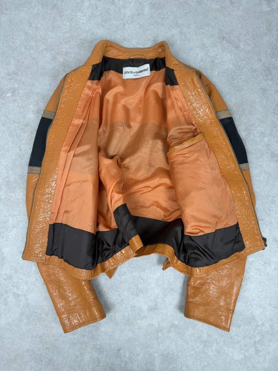 AW2001 Dolce & Gabbana Orange Prototype Leather Satin Jacket - Image 10