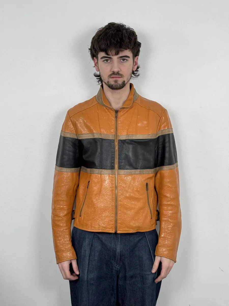 AW2001 Dolce & Gabbana Orange Prototype Leather Satin Jacket - Image 3