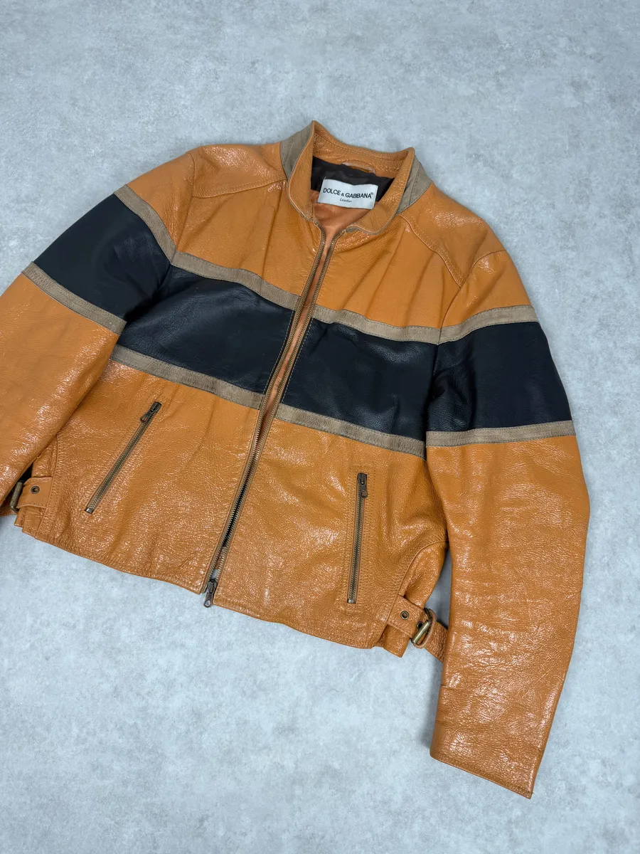 AW2001 Dolce & Gabbana Orange Prototype Leather Satin Jacket - Image 5