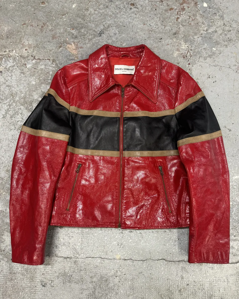 AW2001 Dolce & Gabbana Premium Red Vinyl Leather Biker Jacket