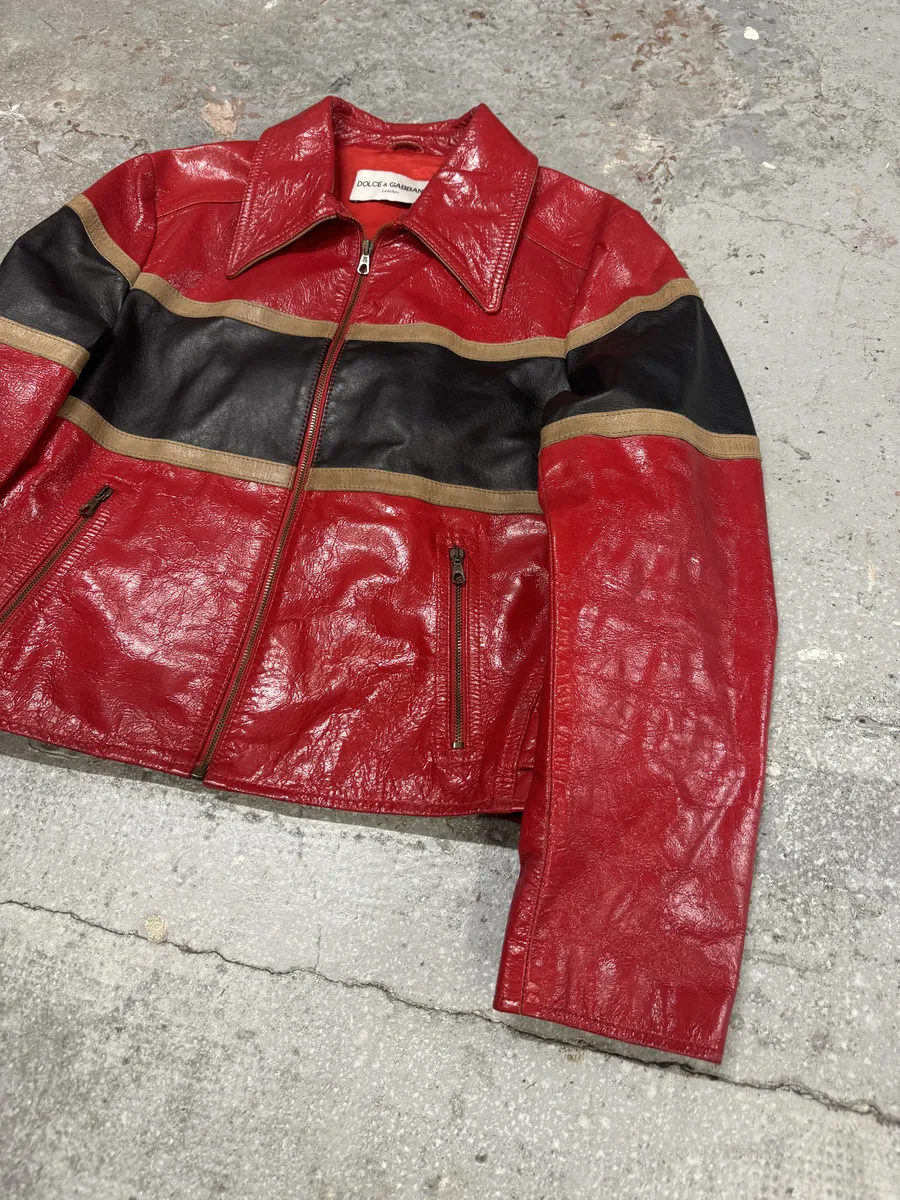 AW2001 Dolce & Gabbana Premium Red Vinyl Leather Biker Jacket - Image 5