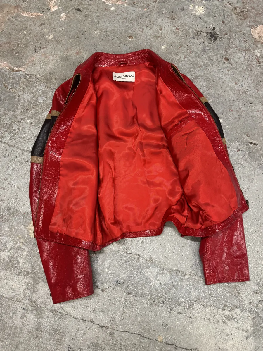 AW2001 Dolce & Gabbana Premium Red Vinyl Leather Biker Jacket - Image 6