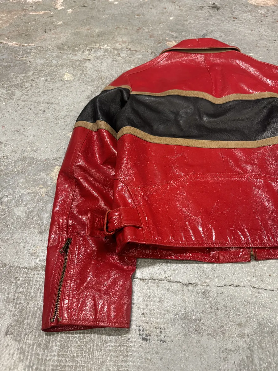 AW2001 Dolce & Gabbana Premium Red Vinyl Leather Biker Jacket - Image 8