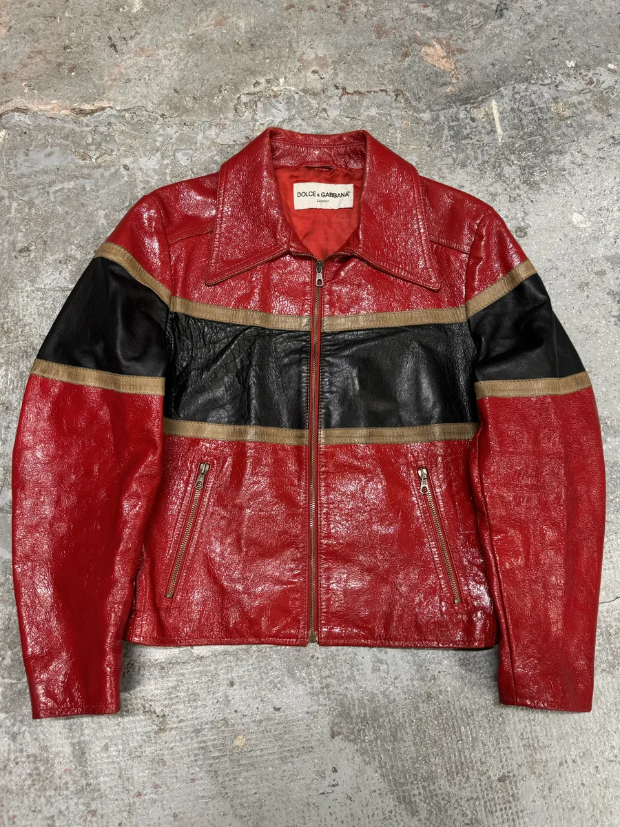 AW2001 Dolce & Gabbana Premium Red Vinyl Leather Biker Jacket