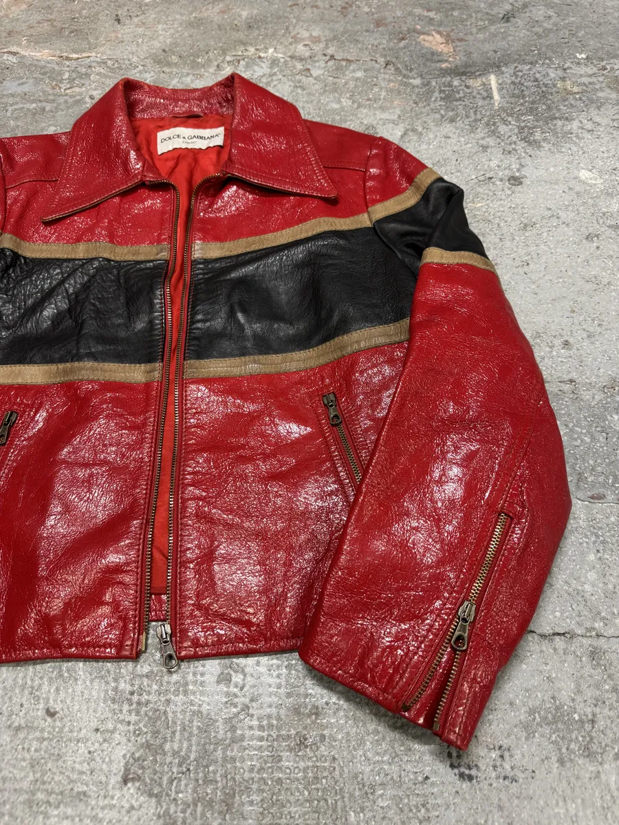 AW2001 Dolce & Gabbana Premium Red Vinyl Leather Biker Jacket - Image 10