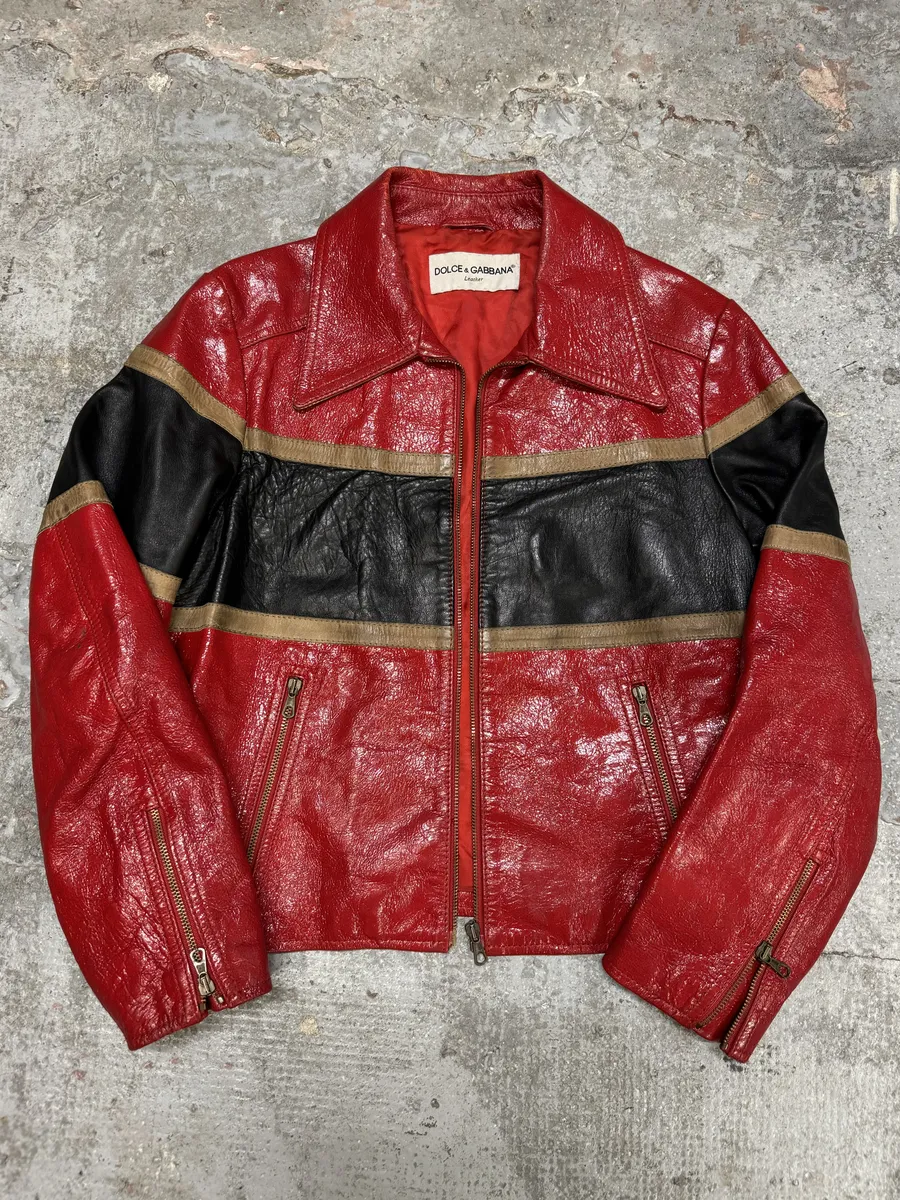 AW2001 Dolce & Gabbana Premium Red Vinyl Leather Biker Jacket - Image 12