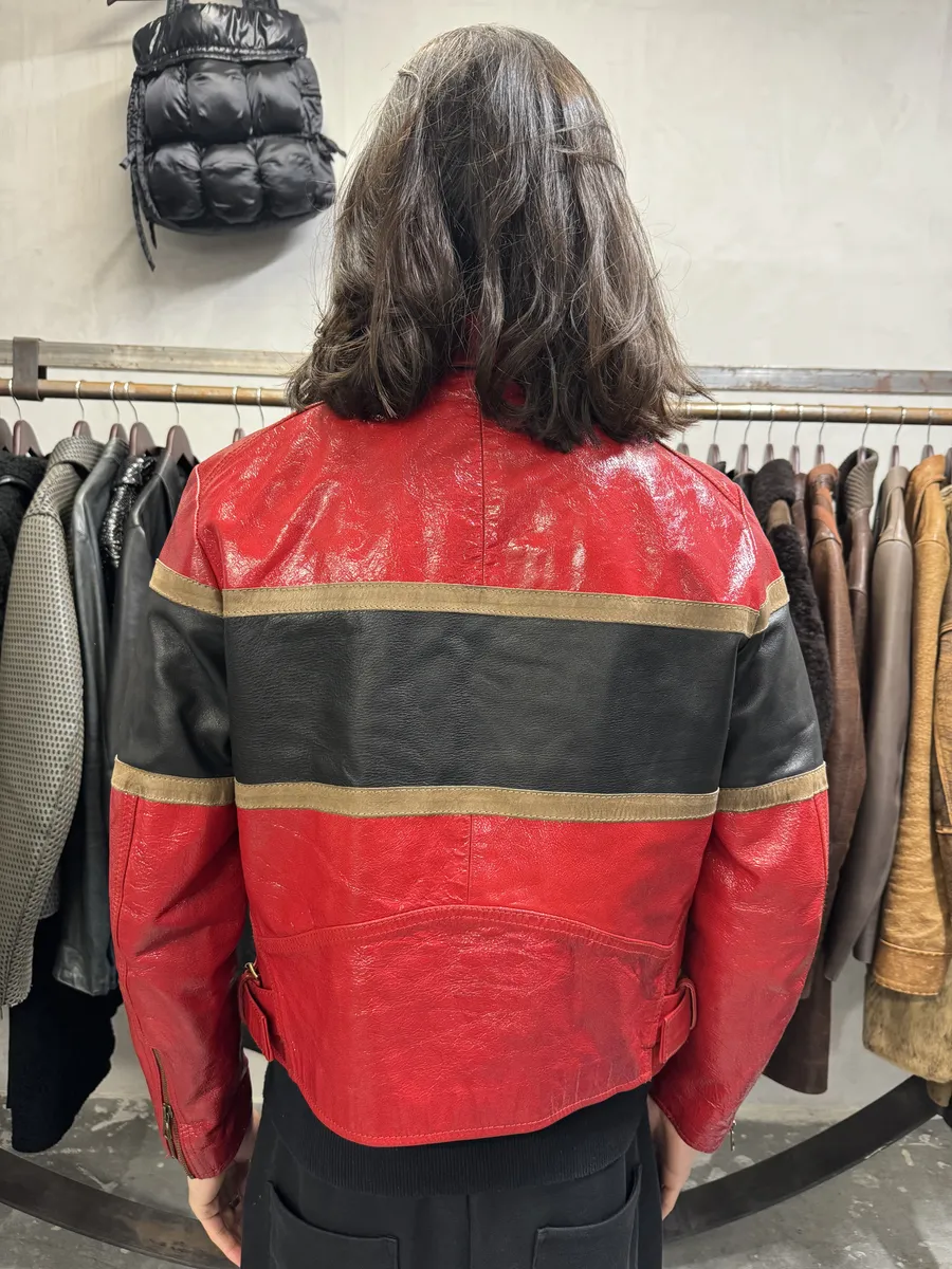 AW2001 Dolce & Gabbana Premium Red Vinyl Leather Biker Jacket - Image 3