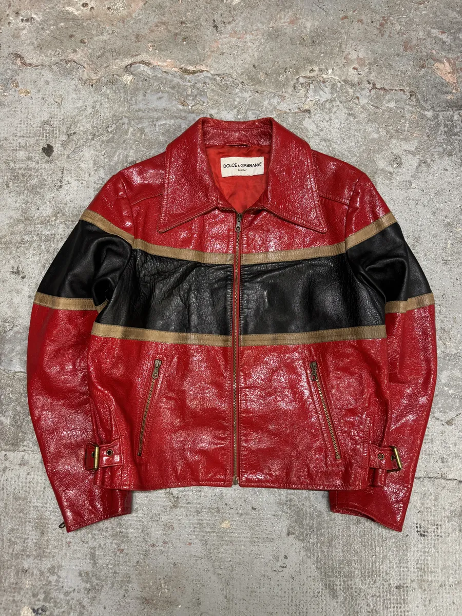 AW2001 Dolce & Gabbana Premium Red Vinyl Leather Biker Jacket - Image 7
