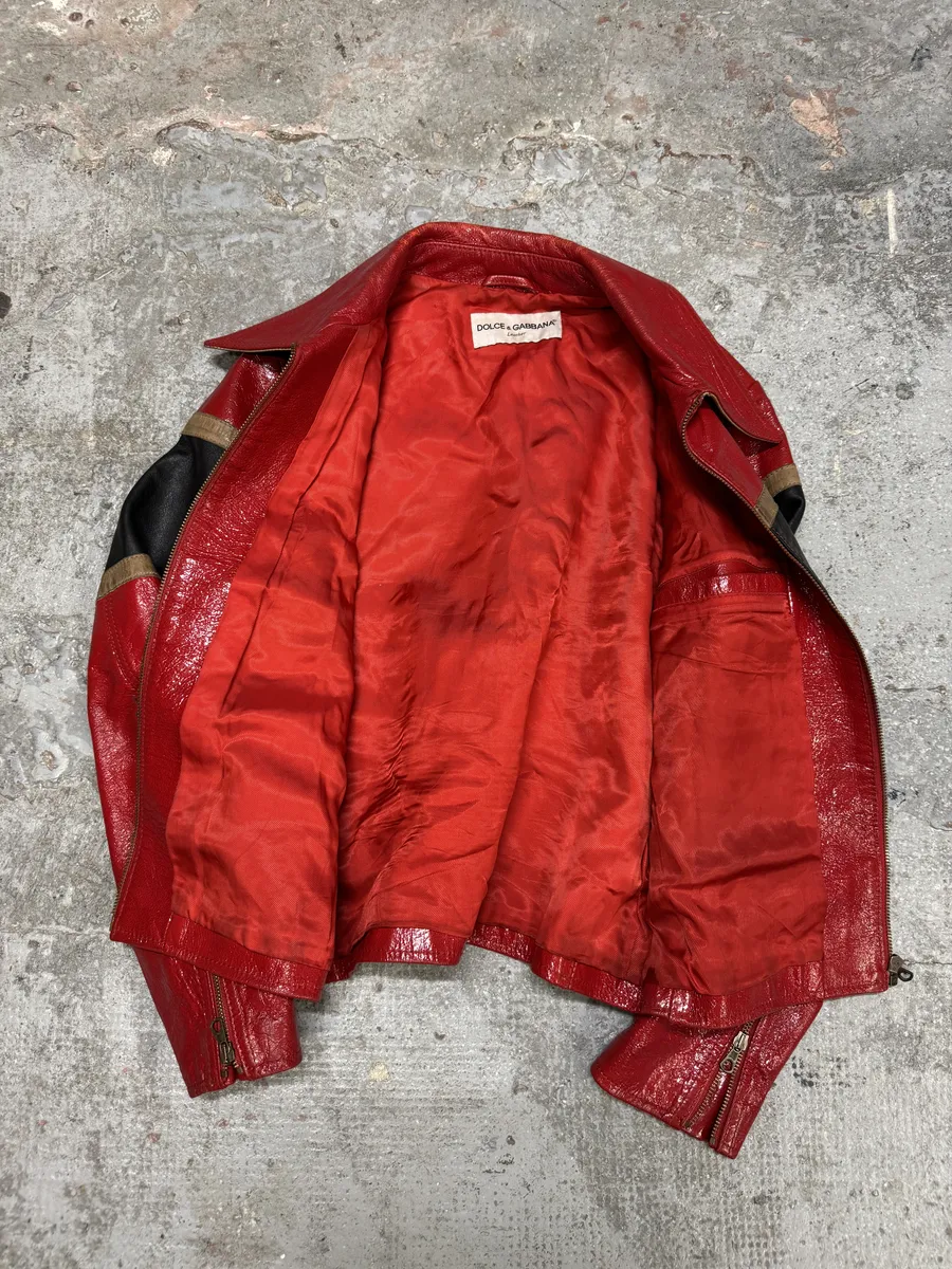 AW2001 Dolce & Gabbana Premium Red Vinyl Leather Biker Jacket - Image 9