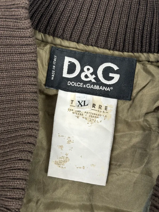 AW2001 Dolce & Gabbana Quilted Olive Hybrid Leather Bomber Jacket - Image 11
