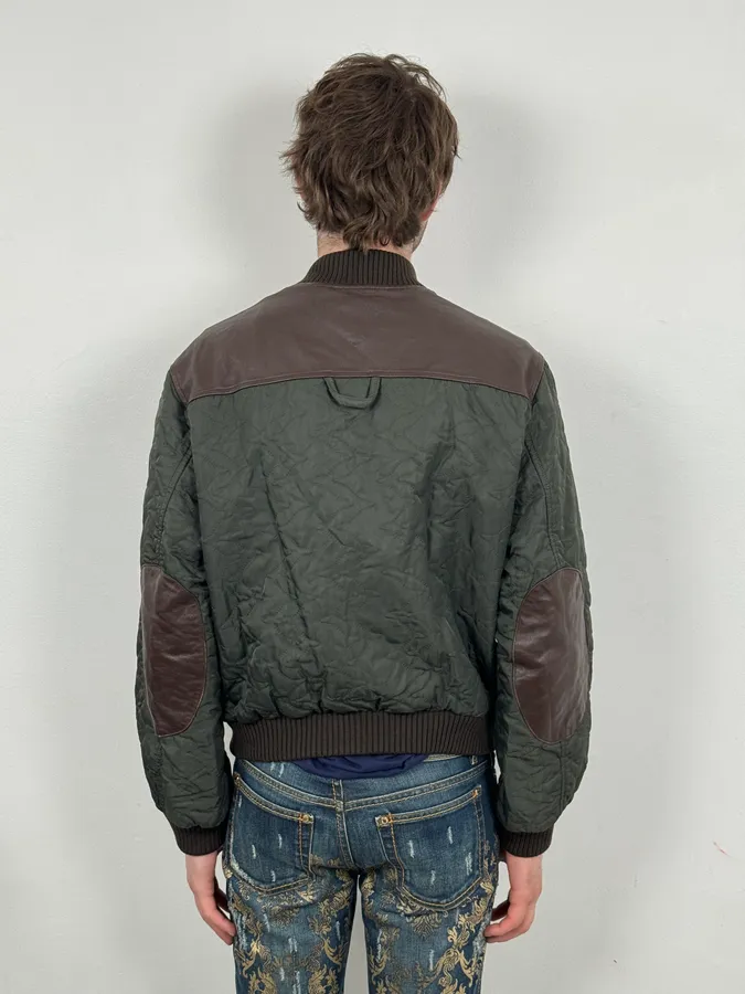 AW2001 Dolce & Gabbana Quilted Olive Hybrid Leather Bomber Jacket - Image 3