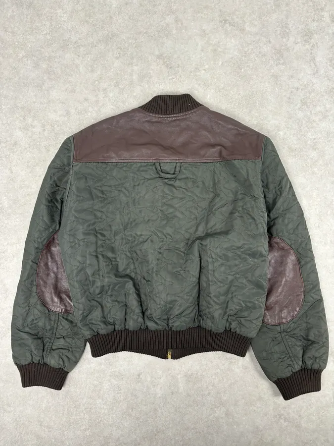 AW2001 Dolce & Gabbana Quilted Olive Hybrid Leather Bomber Jacket - Image 5