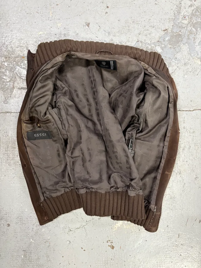 AW2001 Gucci Brown Suede Leather Buttoned Jacket by Tom Ford - Image 8