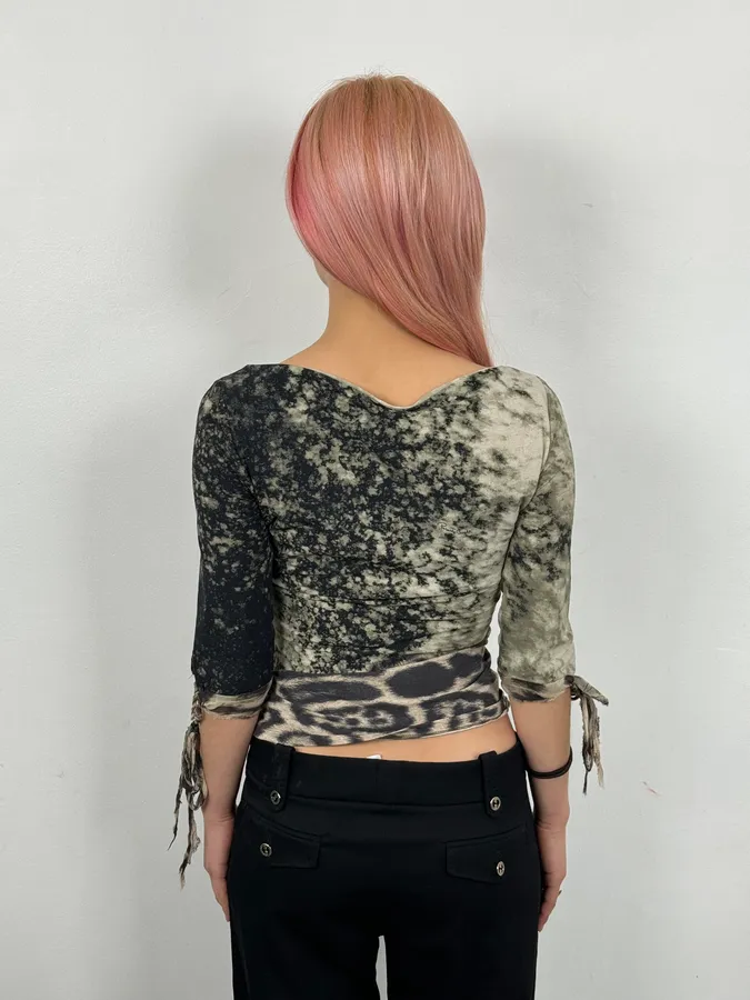 AW2001 Roberto Cavalli Beige & Black Gradient Leopard Top - Image 2
