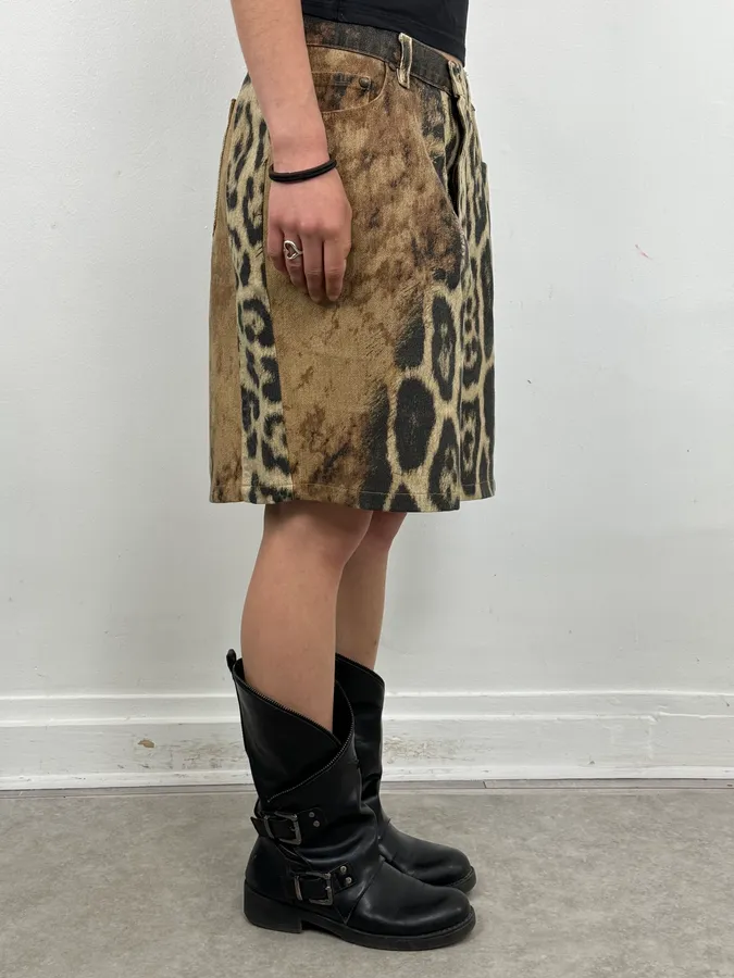 AW2001 Roberto Cavalli Beige Denim Leopard Print Skirt - Image 3