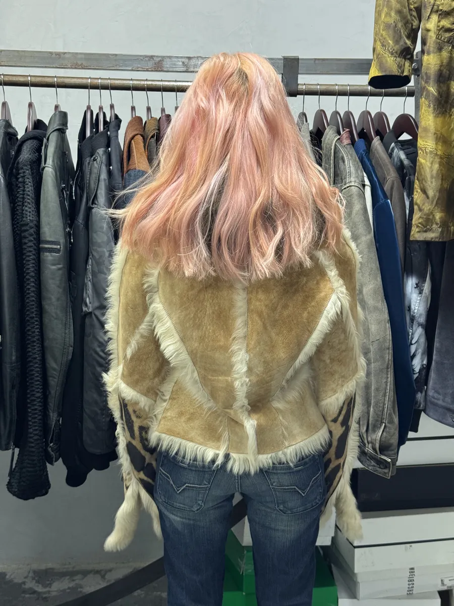 AW2001 Roberto Cavalli Beige Fur Leather Royal Leopard Jacket - Image 4