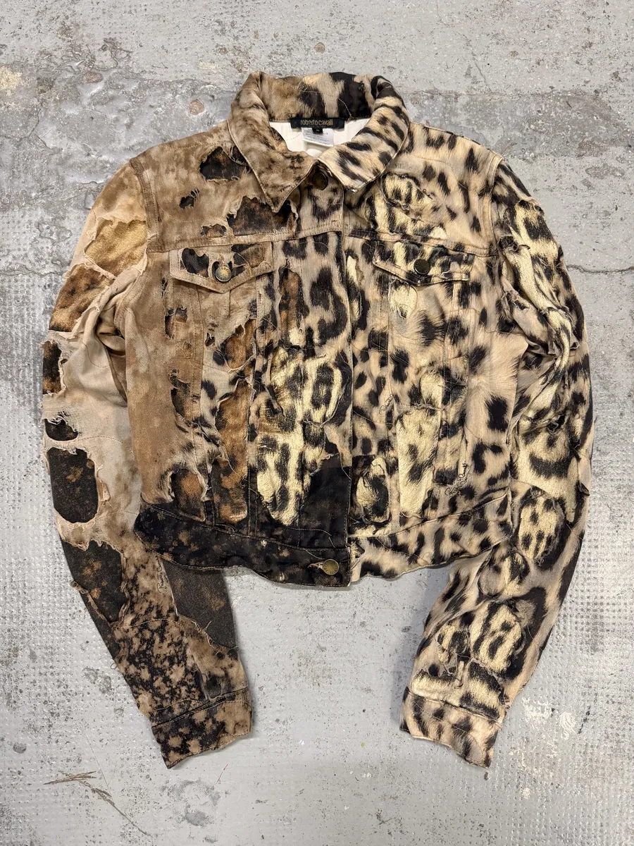 AW2001 Roberto Cavalli Beige Leopard Distressed Jacket