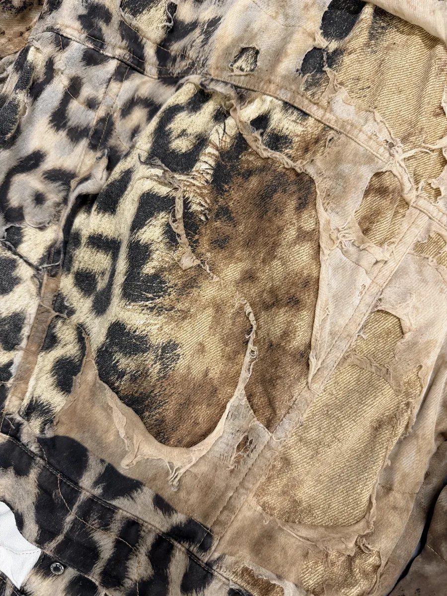 AW2001 Roberto Cavalli Beige Leopard Distressed Jacket - Image 8
