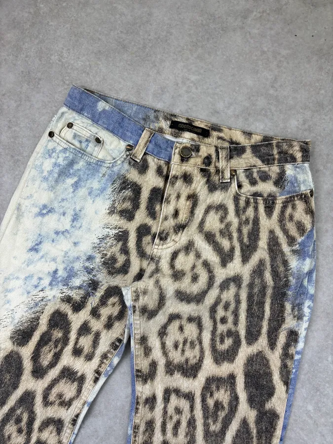AW2001 Roberto Cavalli Beige Leopard Print Ocean Pants - Image 5