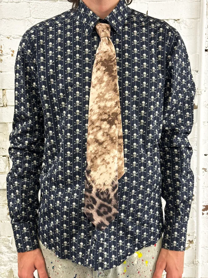 AW2001 Roberto Cavalli Beige Leopard Silk Tie - Image 2