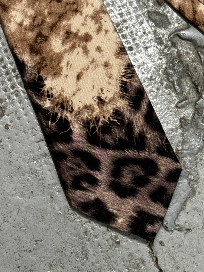 AW2001 Roberto Cavalli Beige Leopard Silk Tie - Image 5