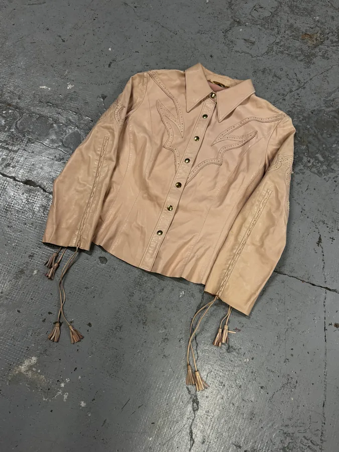 AW2001 Roberto Cavalli Cowboy beige Leather Jacket - Image 4