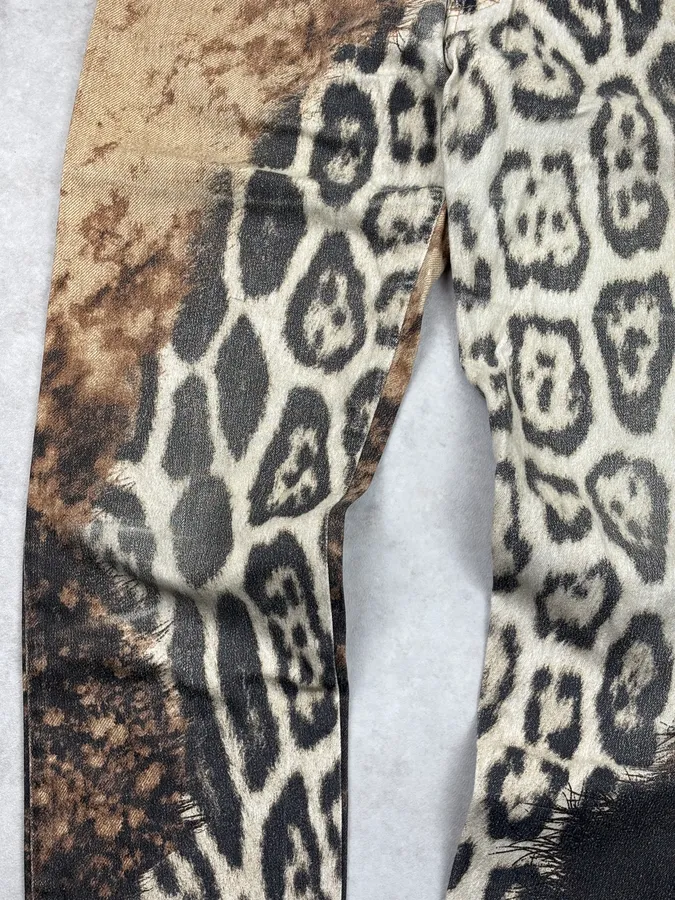 AW2001 Roberto Cavalli Cream Denim Leopard Print Jeans - Image 10