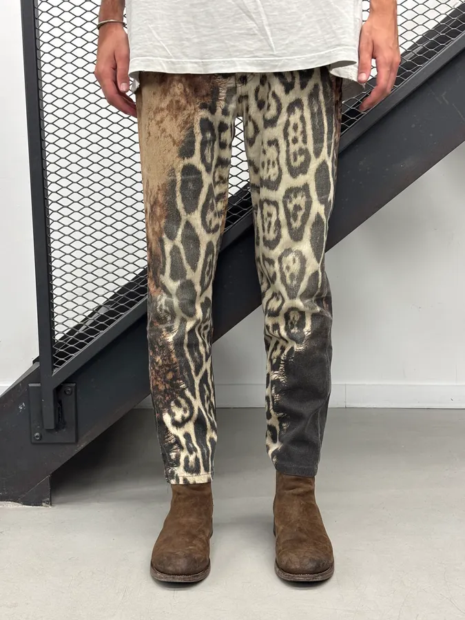 AW2001 Roberto Cavalli Cream Denim Leopard Print Jeans - Image 2